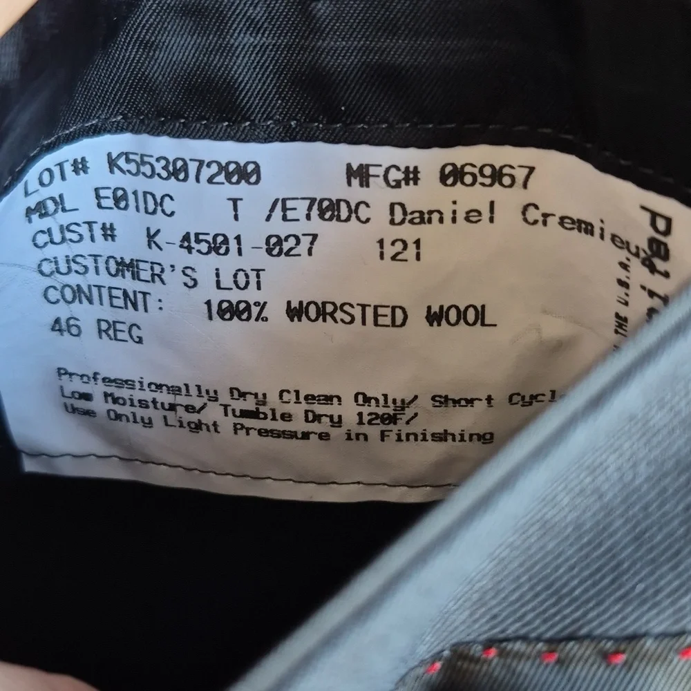 DANIEL CREMIEUX Black Dark Grey Loro Piana Super 170s Wool Sz 46 R Sport Coat - Picture 6 of 8